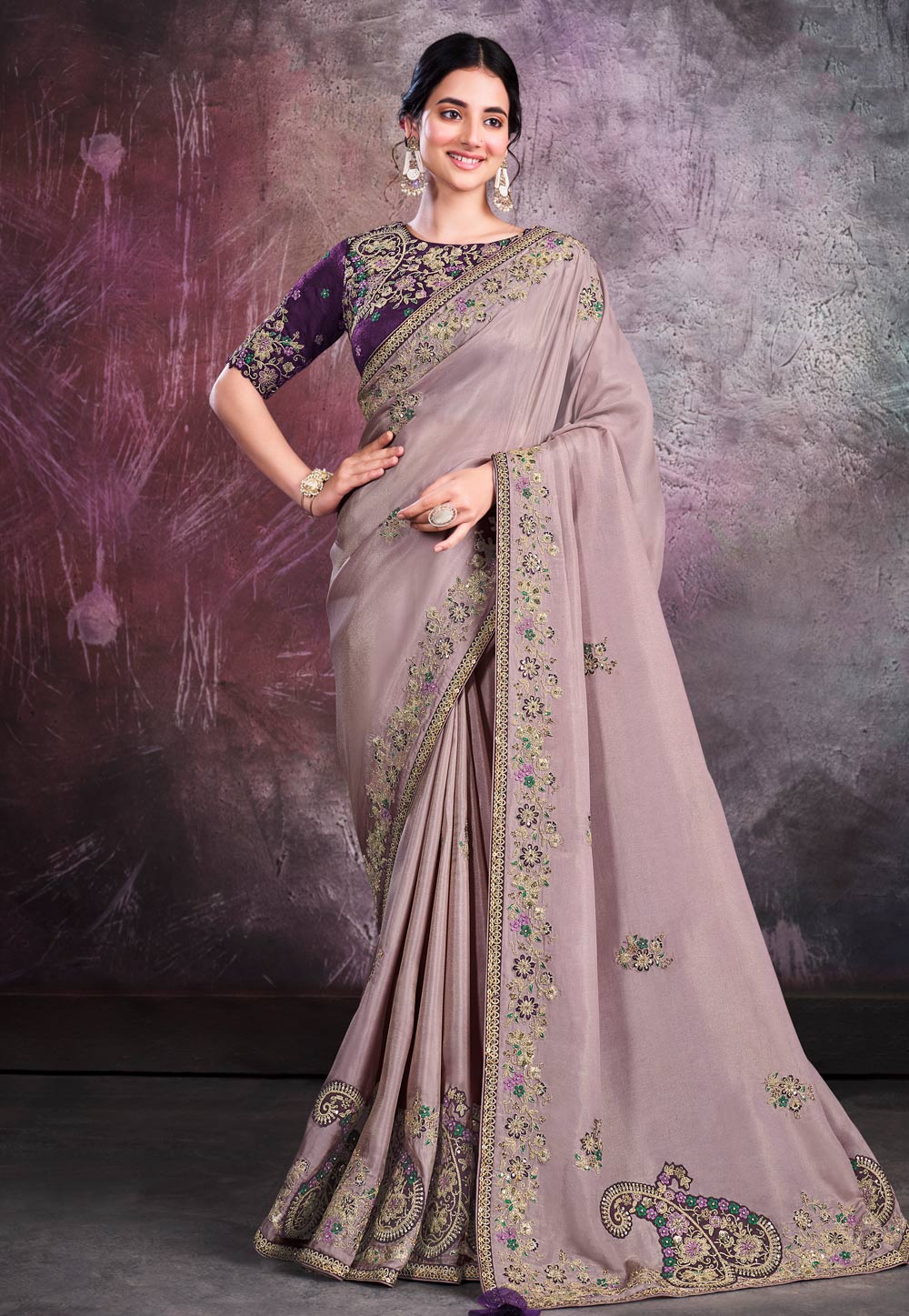 Light Pink Shimmer Saree With Blouse 259786