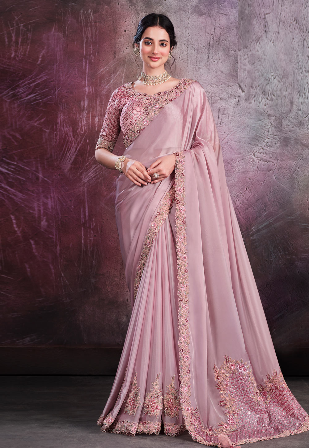 Pink Organza Saree With Blouse 259792