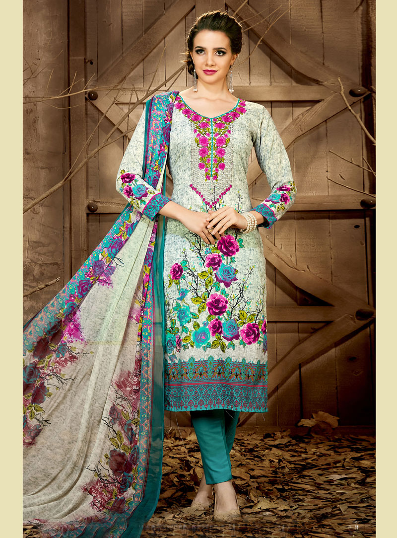 Off White Rayon Pakistani Style Suit 97764