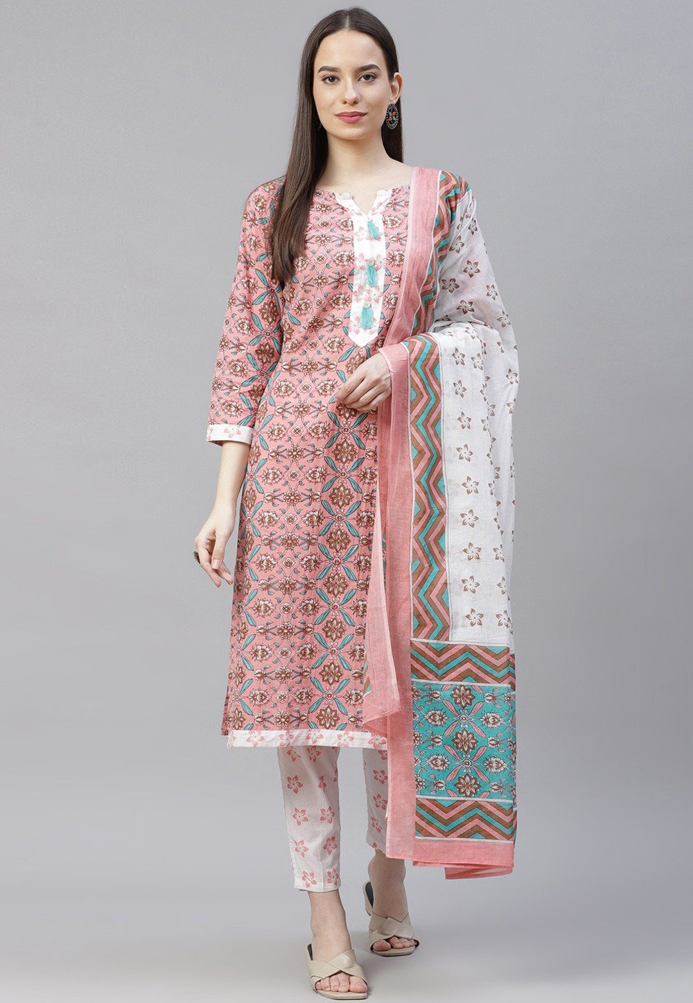 Pink Pure Cotton Pant Style Suit 232763
