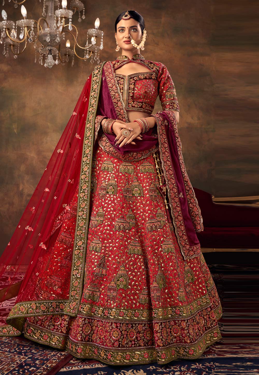 Red Silk Bridal Lehenga Choli 277244