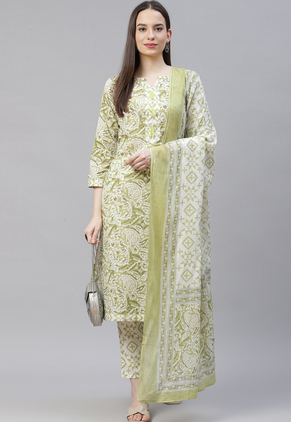 Light Green Pure Cotton Kameez With Pant 232764