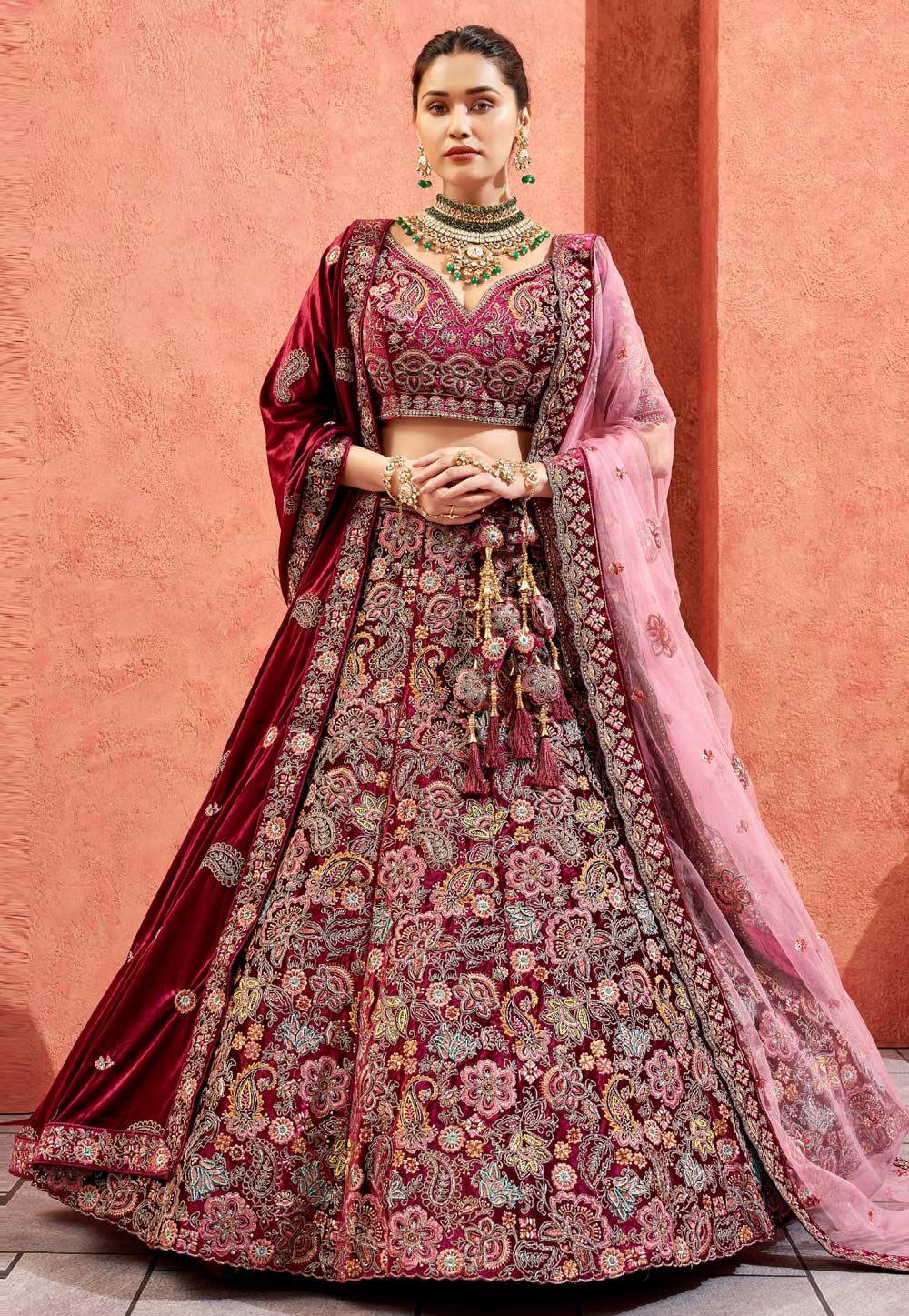 Purple Velvet Bridal Lehenga Choli 277228