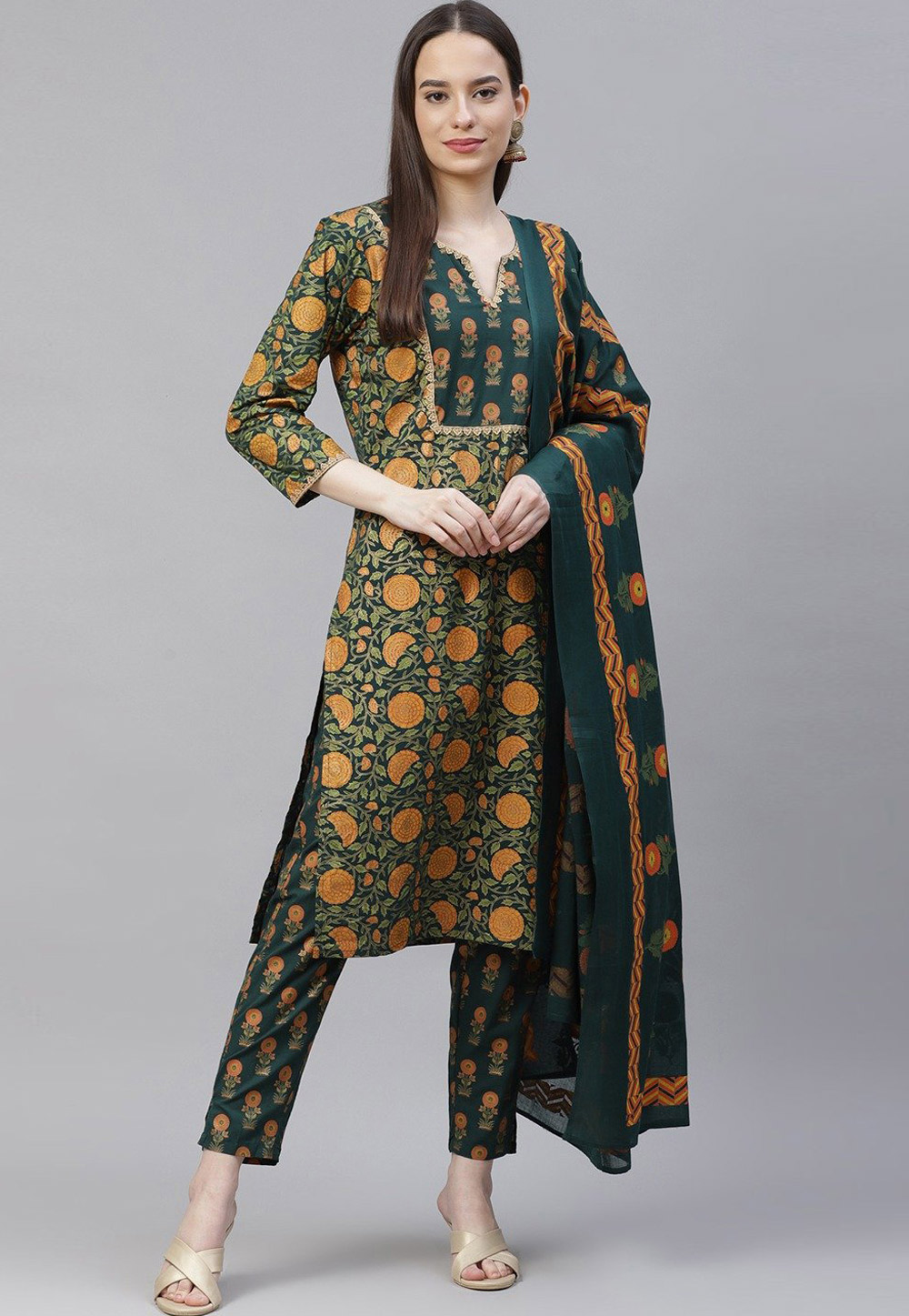Green Pure Cotton Kameez With Pant 232768