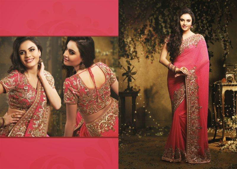 Pink Karachi Work Georgette Wedding Saree 32847