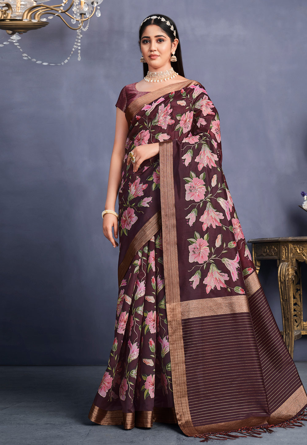 Wine Tussar Silk Saree With Blouse 261631