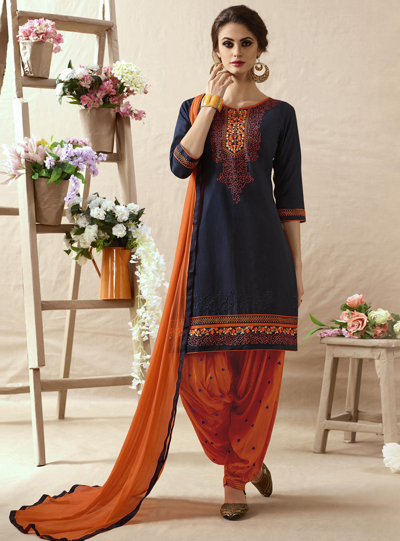 Navy Blue Cotton Punjabi Suit 99055