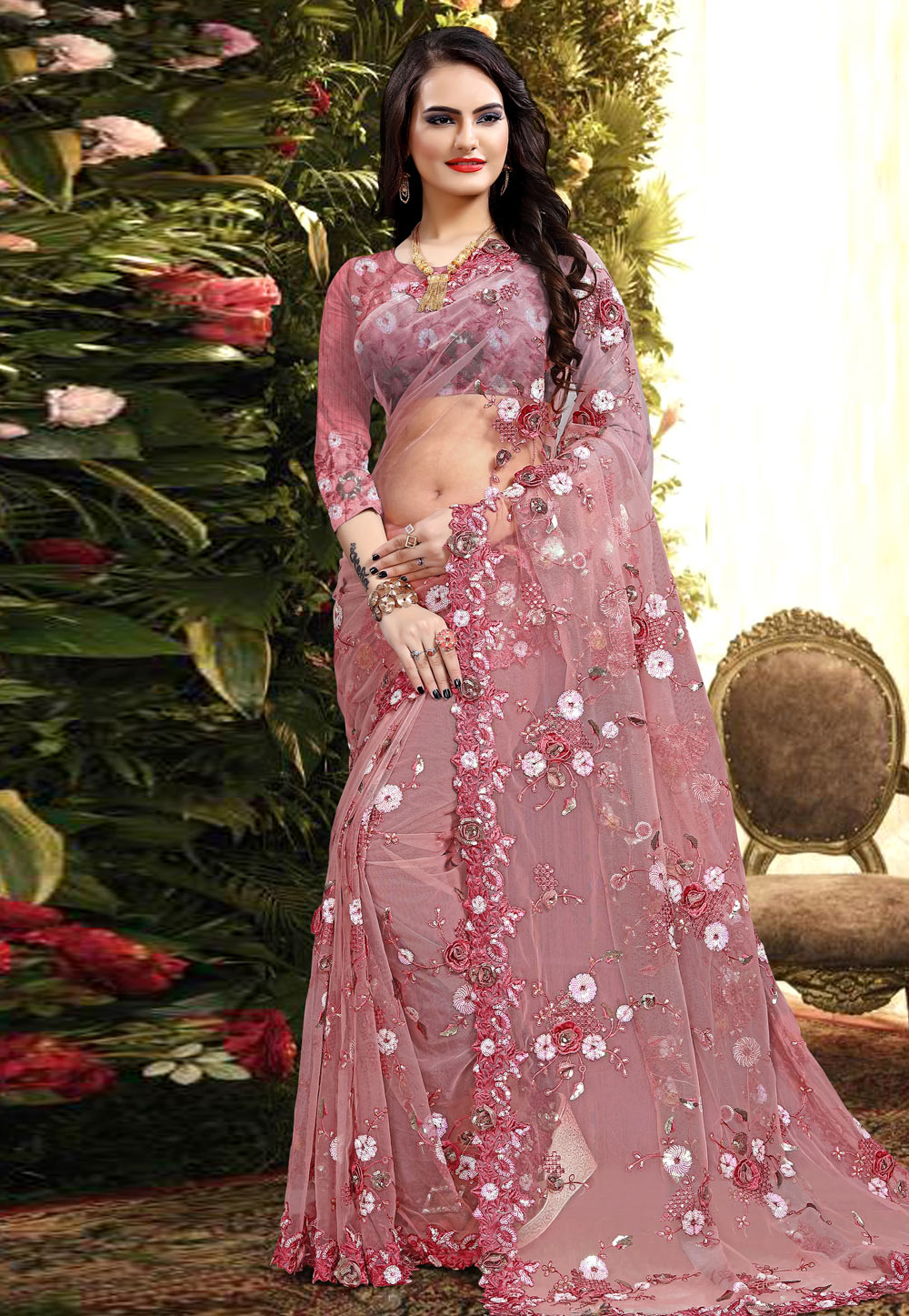 Shaded Pink Banglori Silk Festival Wear Saree 205078