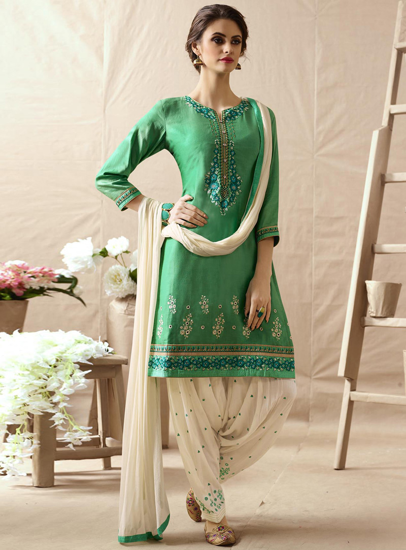 Sea Green Cotton Punjabi Suit 99061