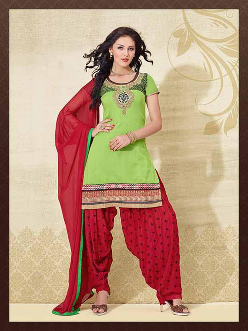 Green Chanderi Punjabi Suit 54194