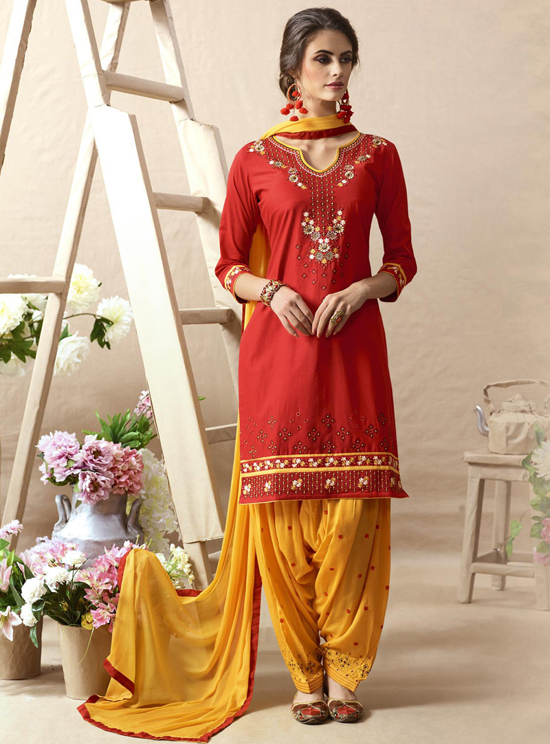 Red Cotton Punjabi Suit 99065