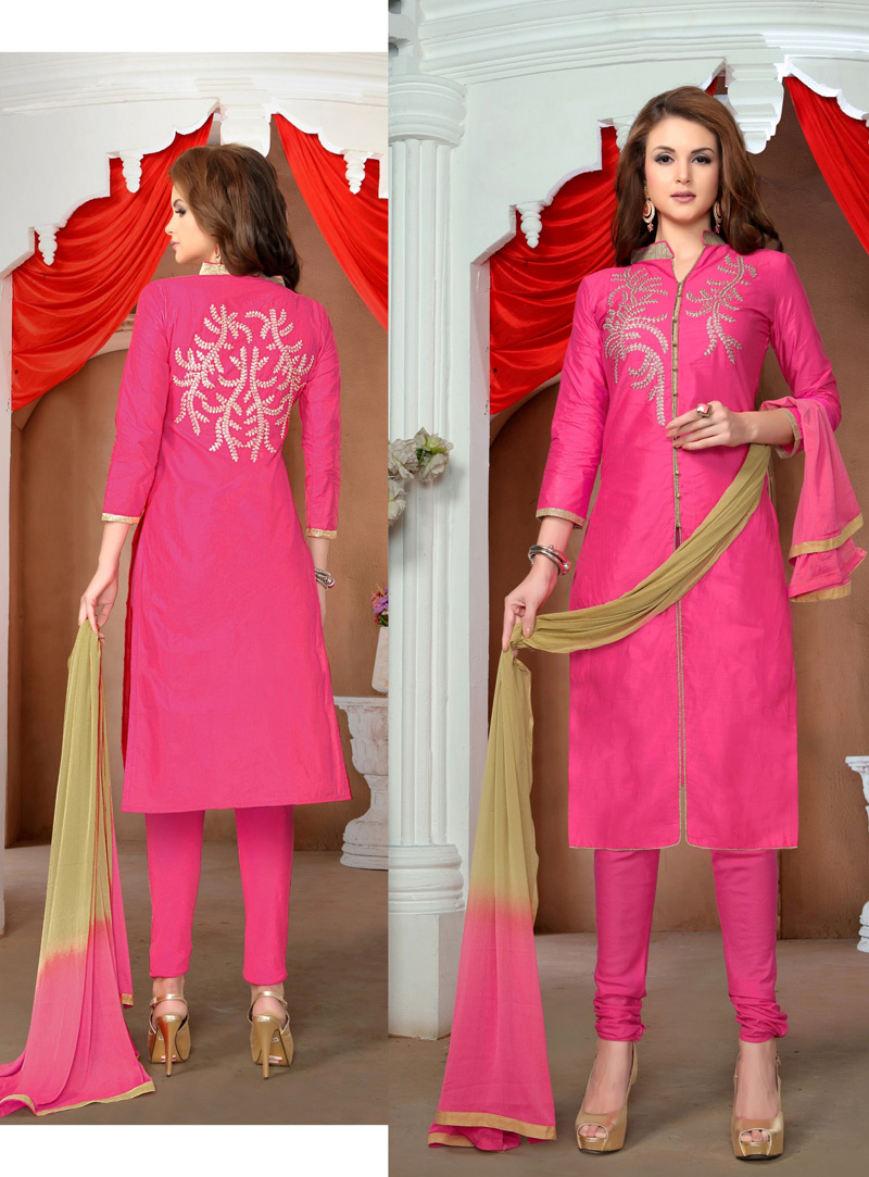 Pink Cotton Churidar Salwar Suit 99269