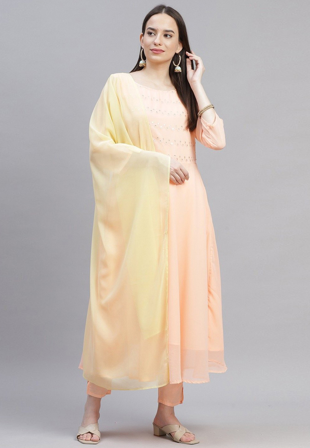 Peach Poly Georgette Kameez With Pant 232773