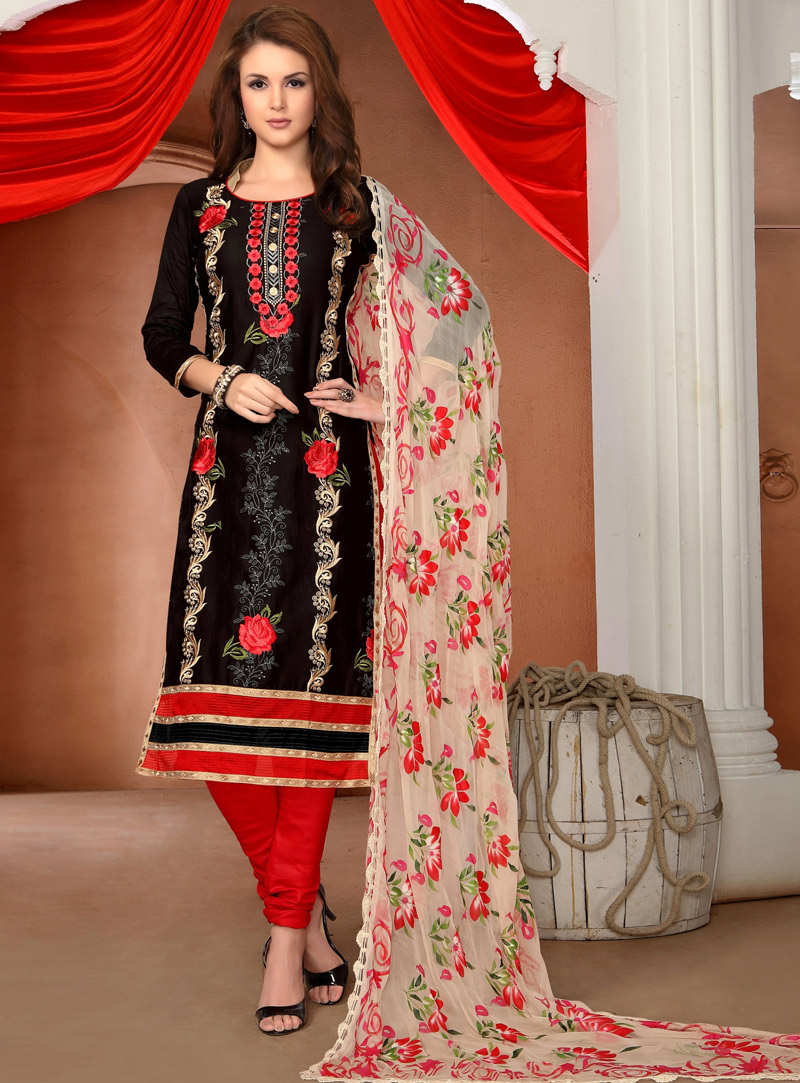 Black Cotton Churidar Salwar Suit 99271