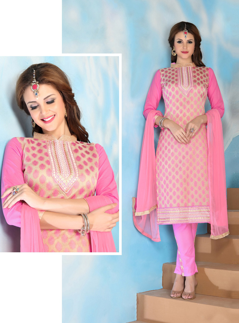 Pink Cotton Pakistani Style Suit 99273