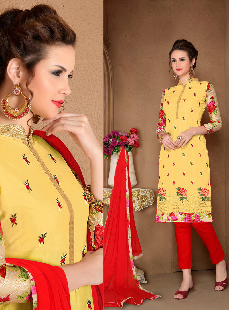 Yellow Cotton Pant Style Suit 99278