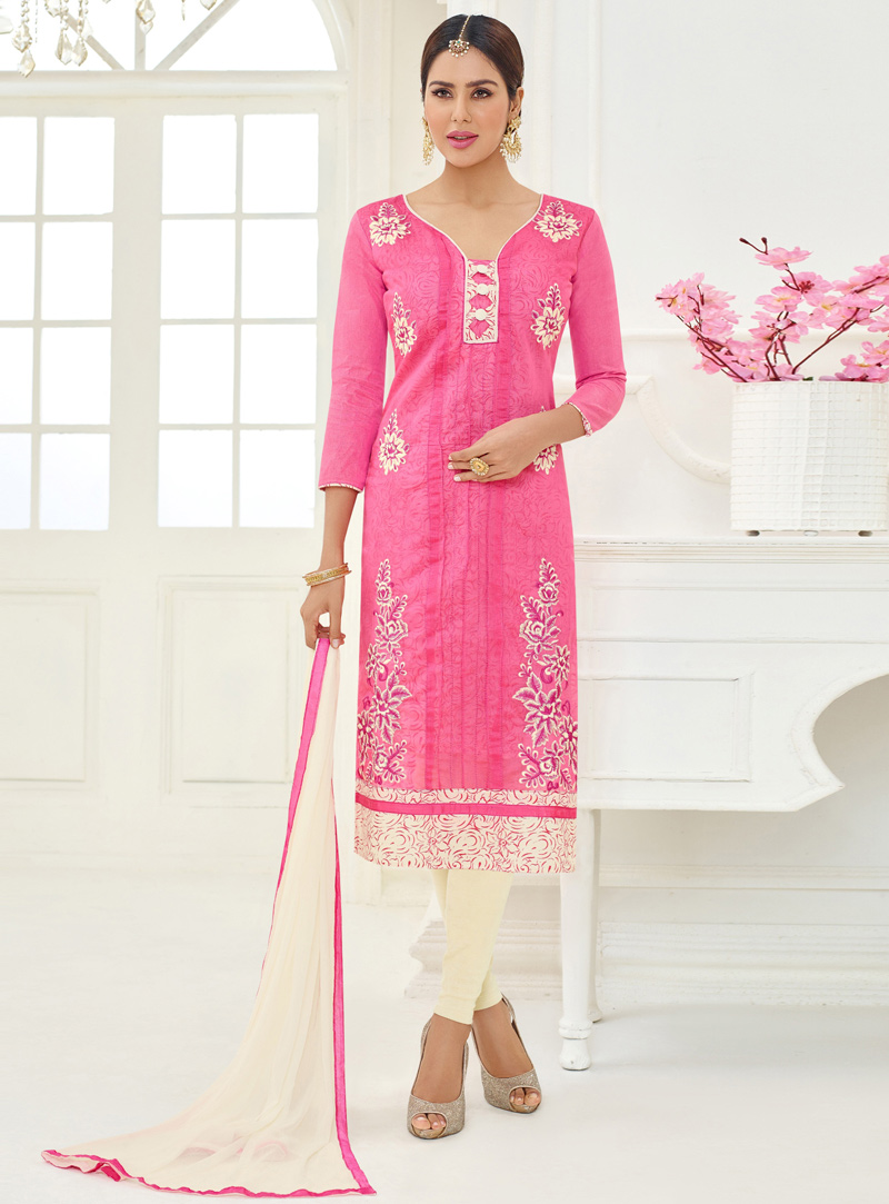 Pink Cotton Churidar Salwar Suit 99283