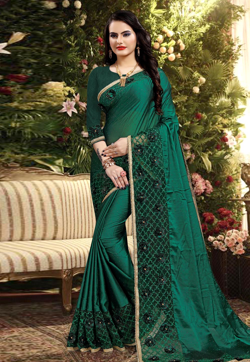 Green Silk Saree With Blouse 205089