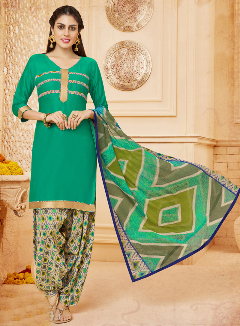 Sea Green Cotton Punjabi Suit 99604