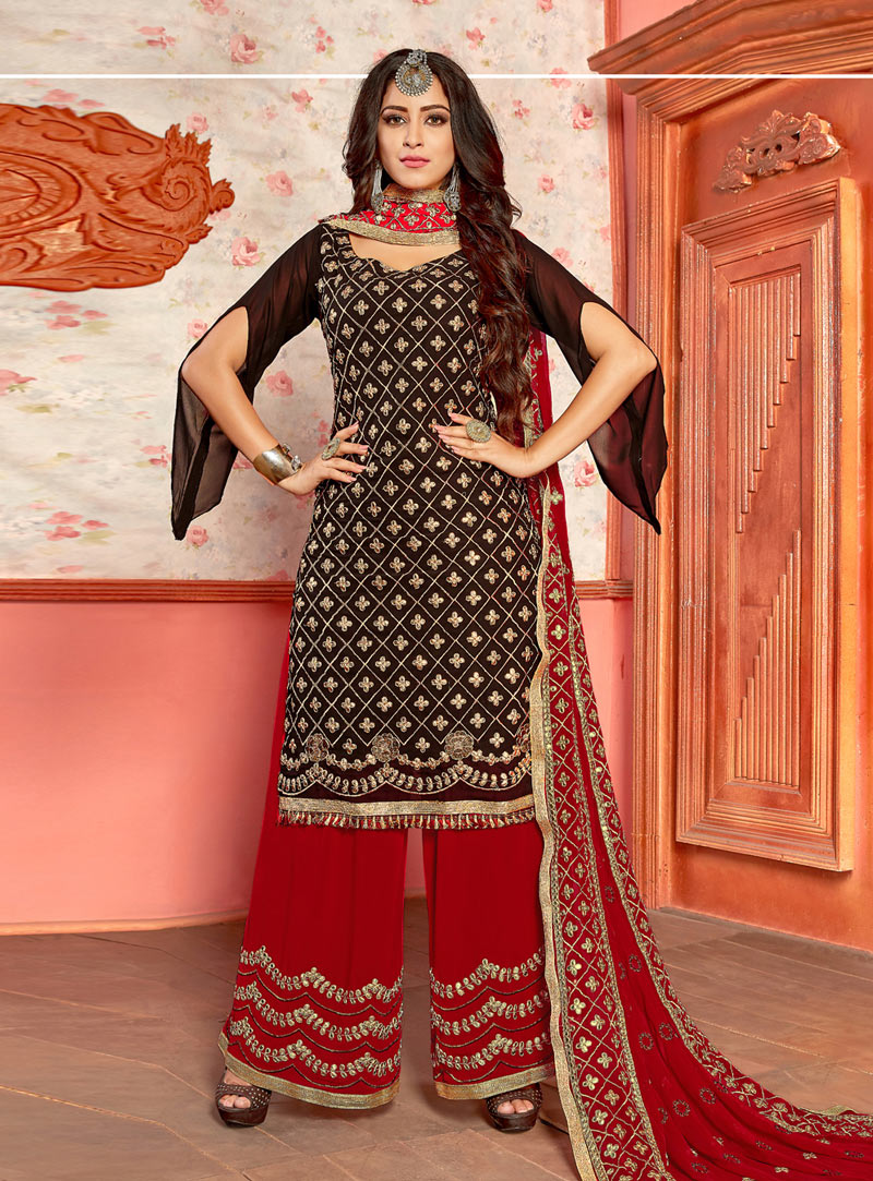 Black Georgette Palazzo Style Suit 142077