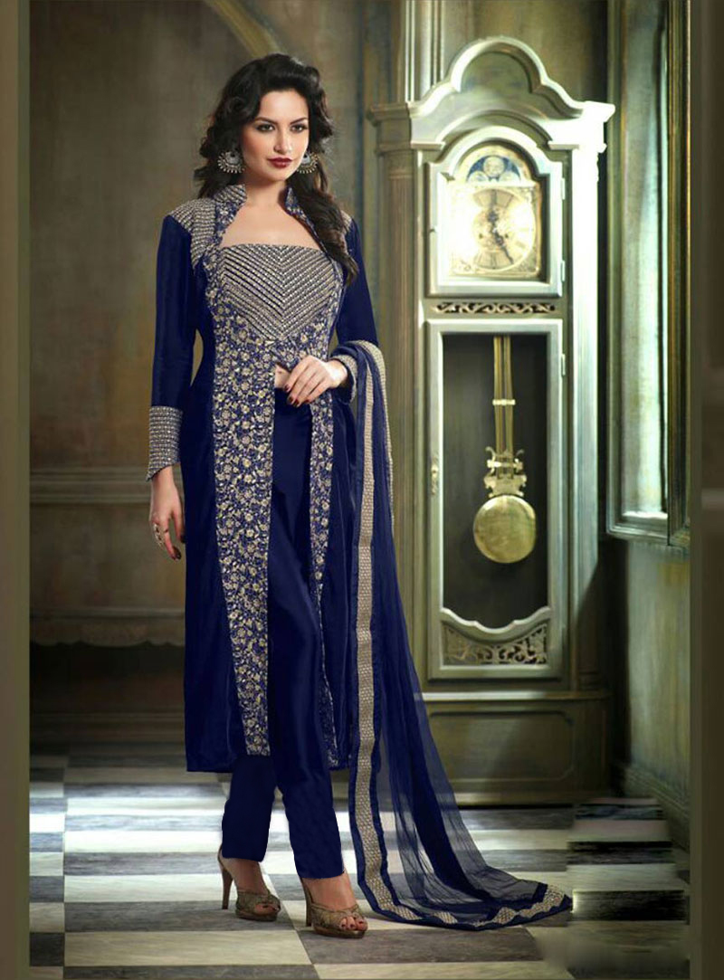 Blue Velvet Pakistani Style Suit 64221