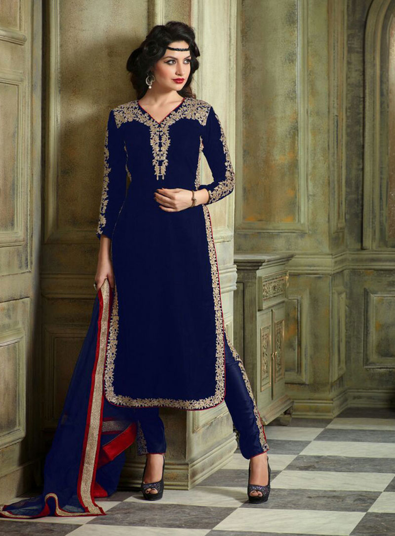 Blue Velvet Pakistani Style Suit 64781