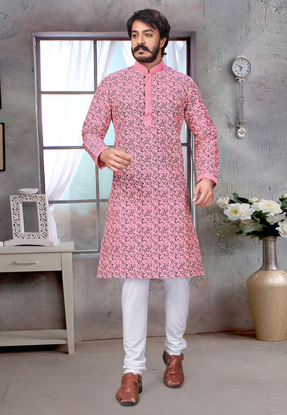 Pink Jacquard Silk Kurta Pajama 227932