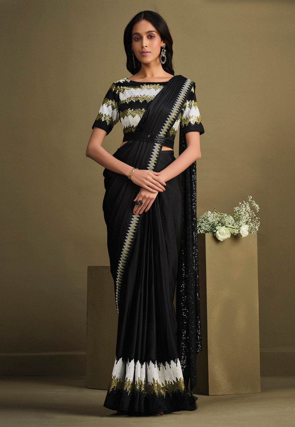 Black Crepe Silk Designer Saree 263457