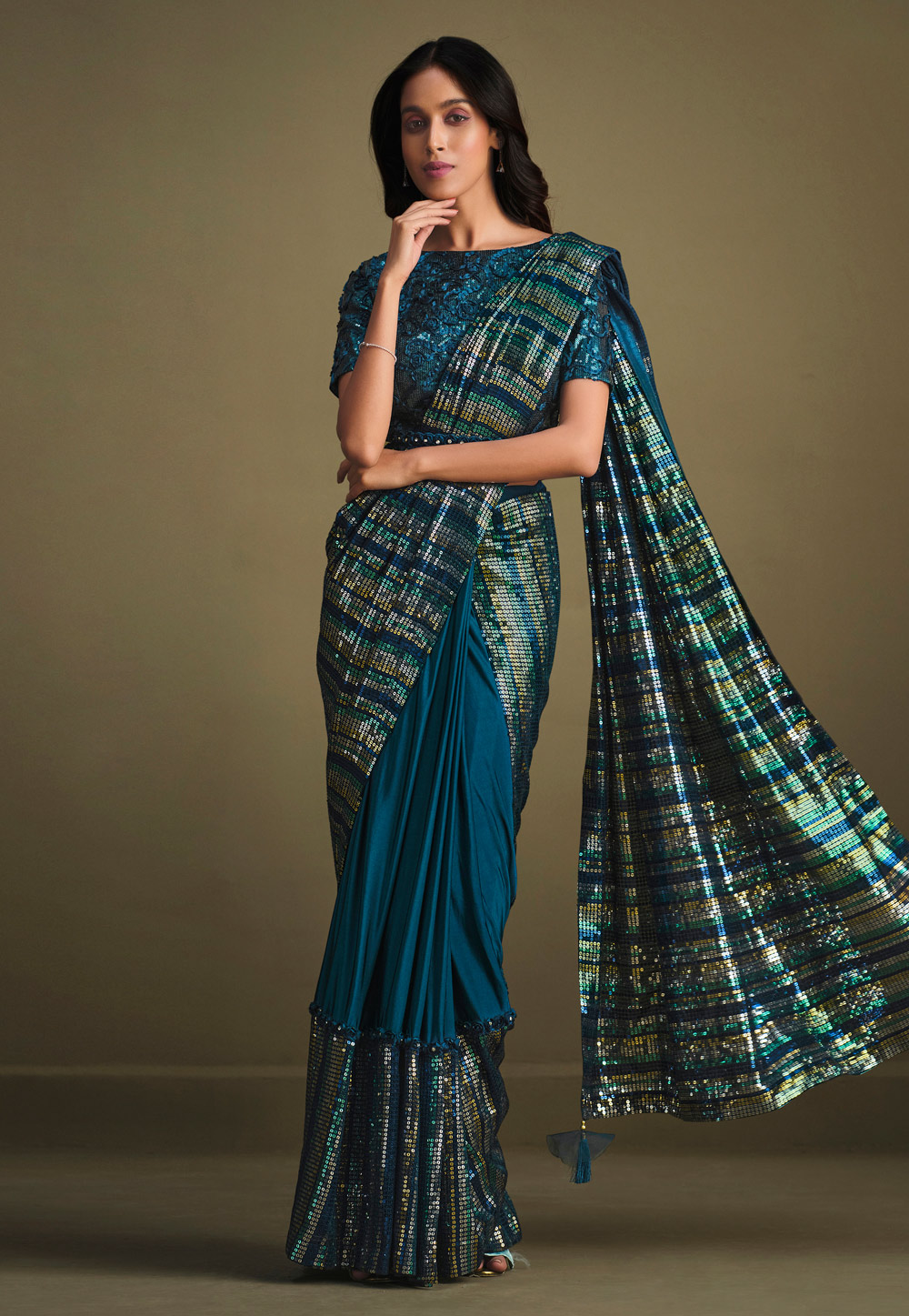 Teal Silk Designer Saree 263463