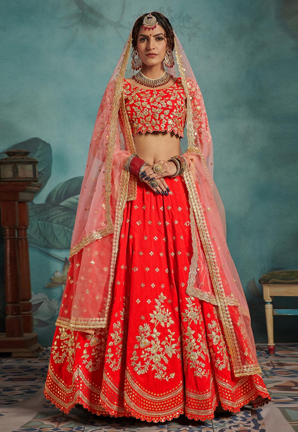 Red Art Silk Embroidered Bridal Lehenga Choli 183887