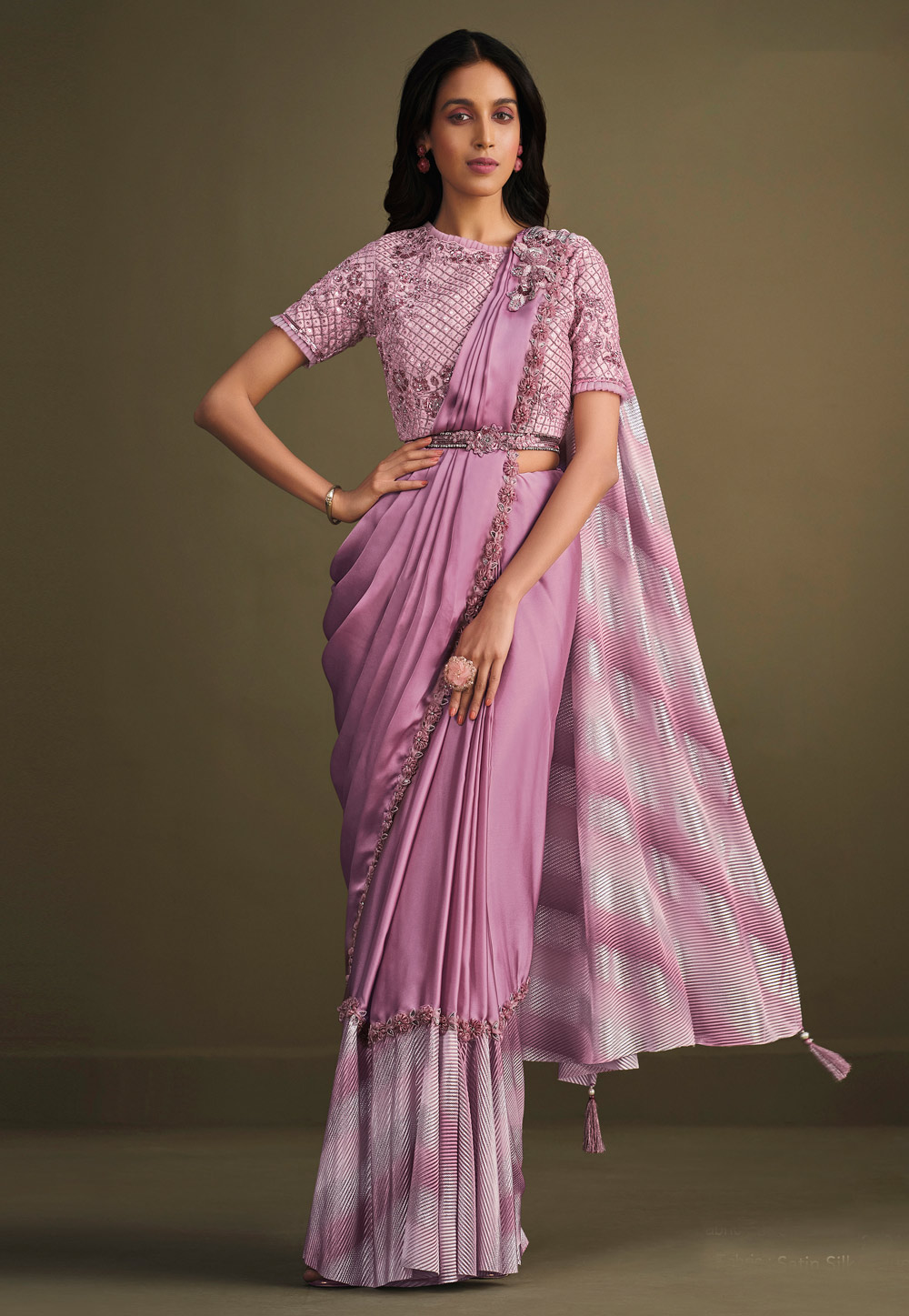 Light Purple Satin Silk Saree With Blouse 263464