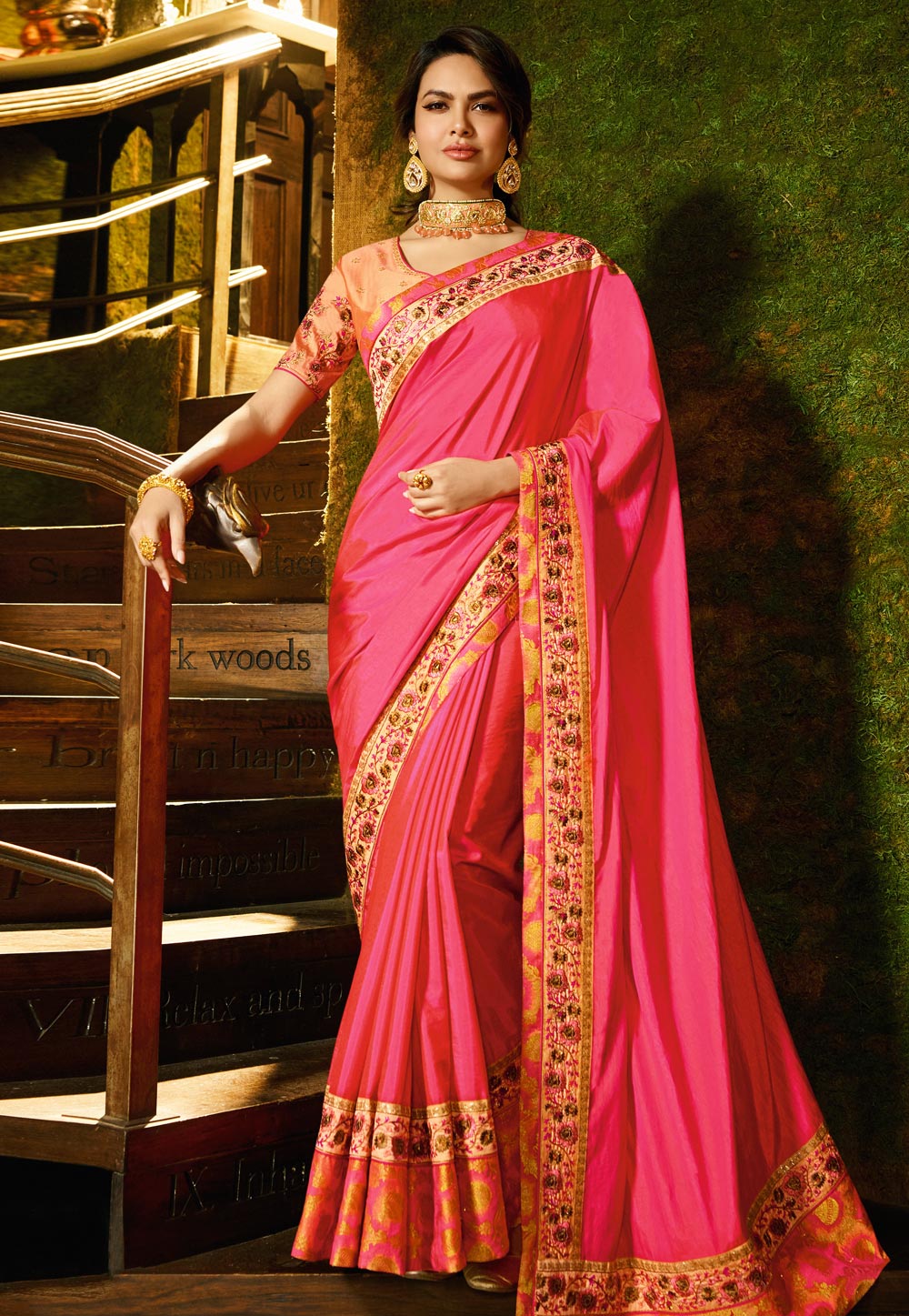 Esha Gupta Pink Art Silk Festival Wear Saree 193040