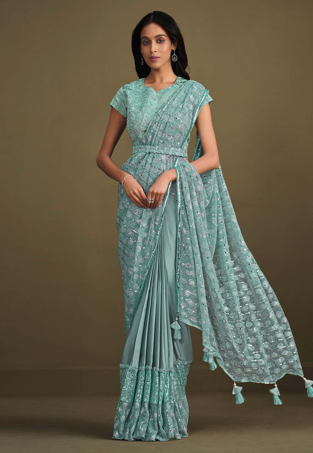 Sky Blue Crepe Silk Saree With Blouse 263466