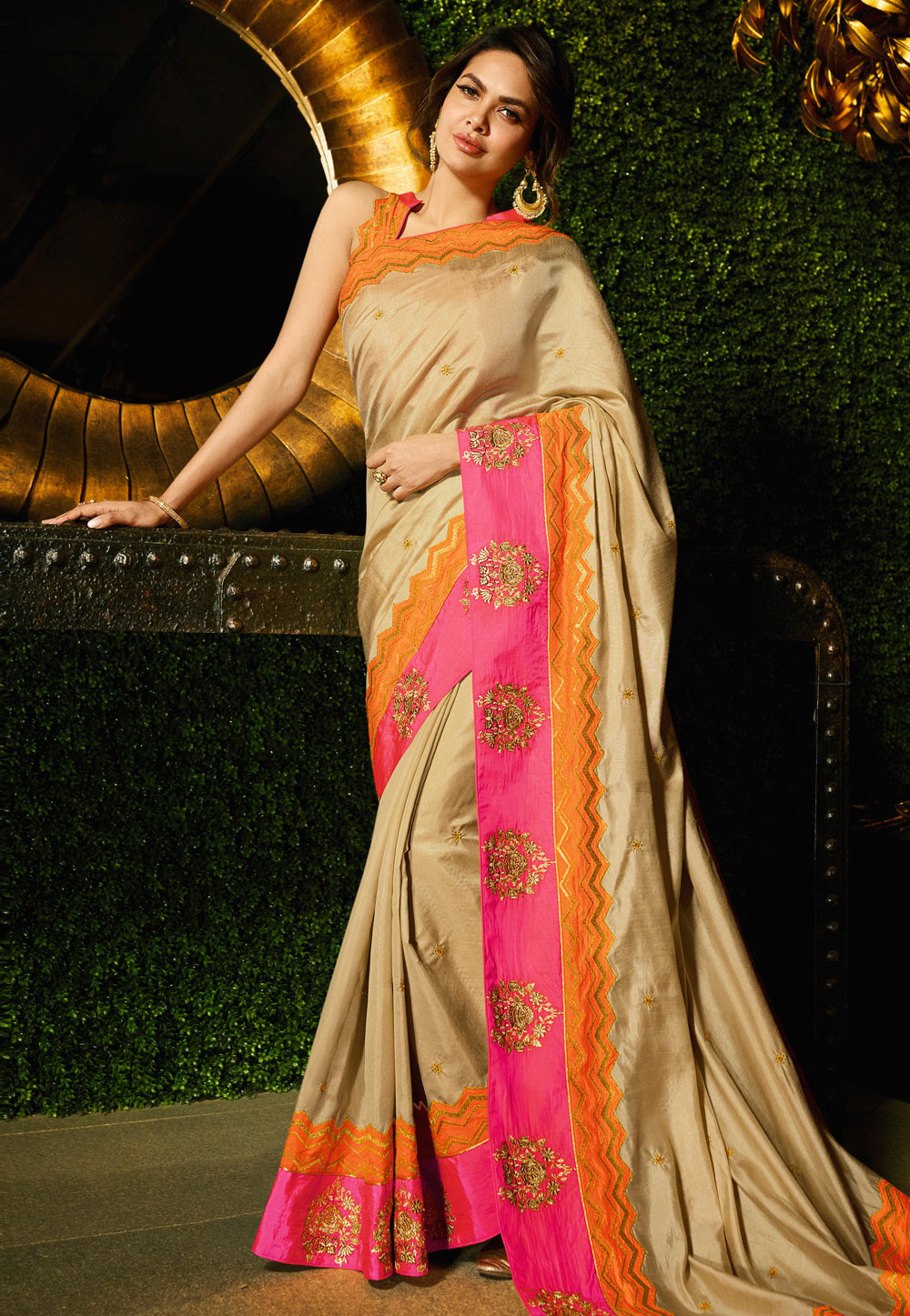 Esha Gupta Beige Art Silk Festival Wear Saree 193045