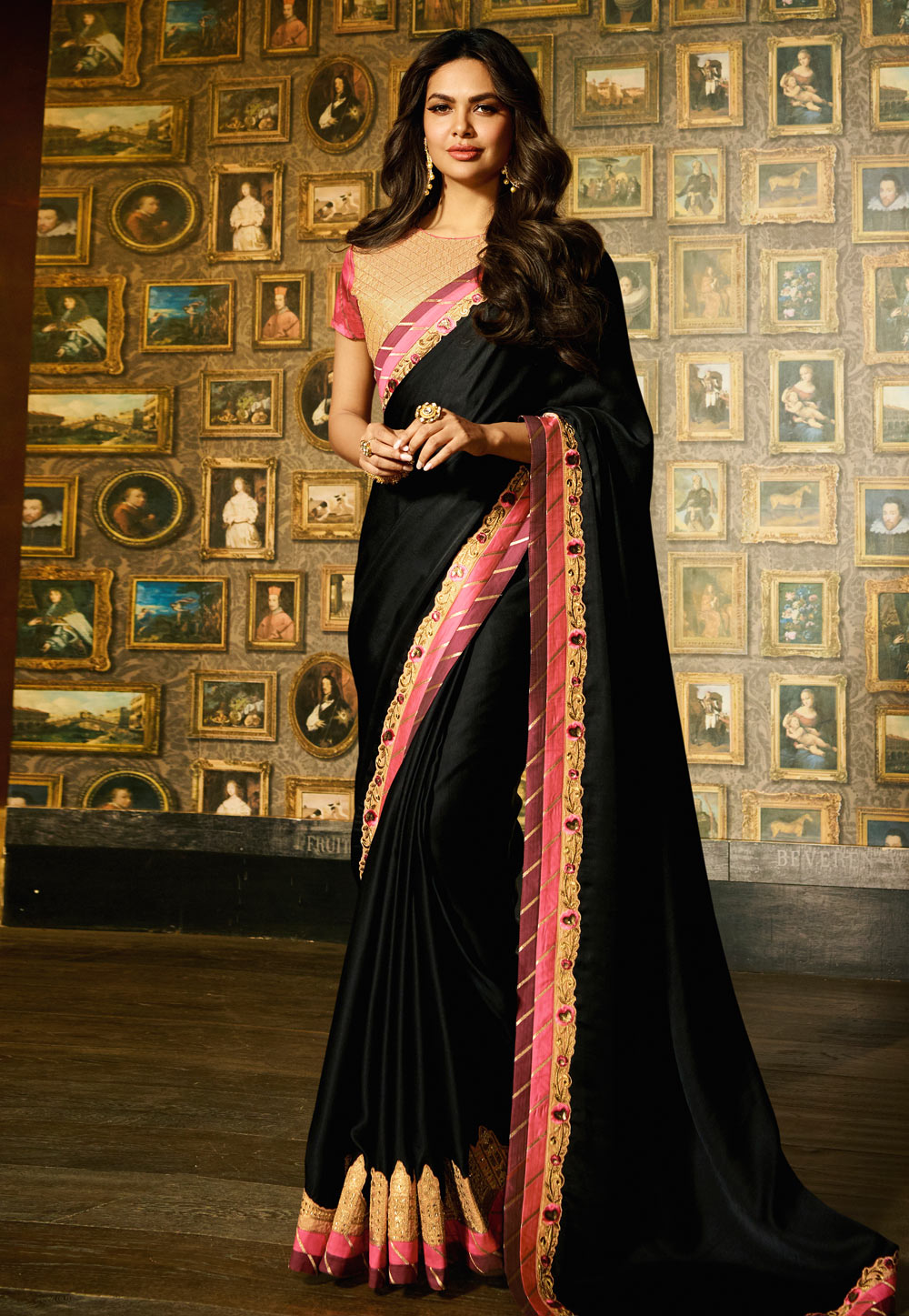 Esha Gupta Black Art Silk Bollywood Saree 193046