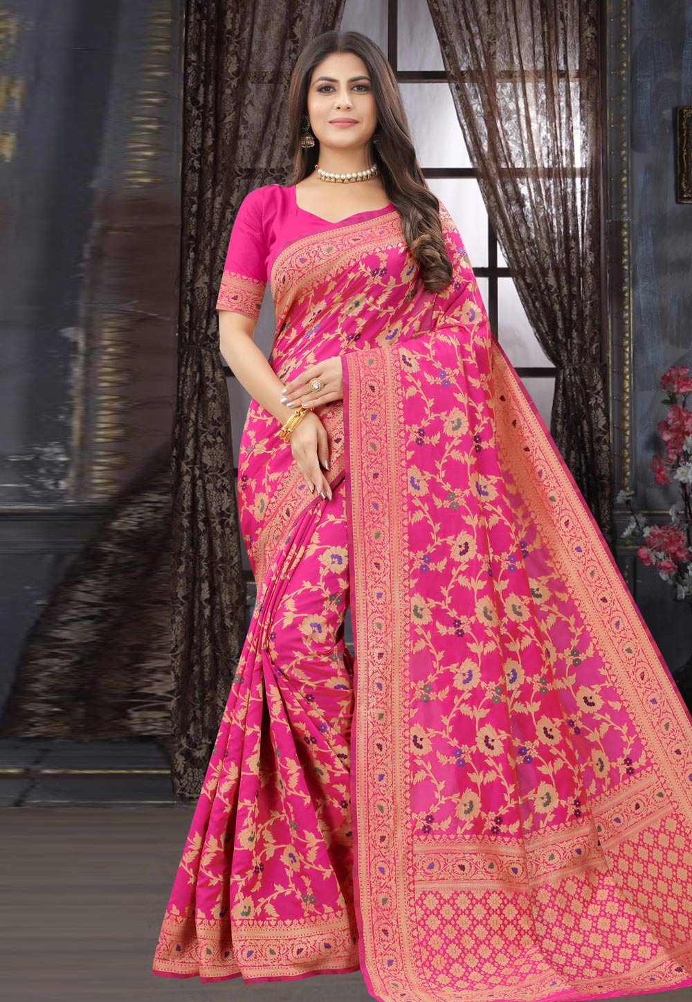 Pink Art Silk Saree With Blouse 245994