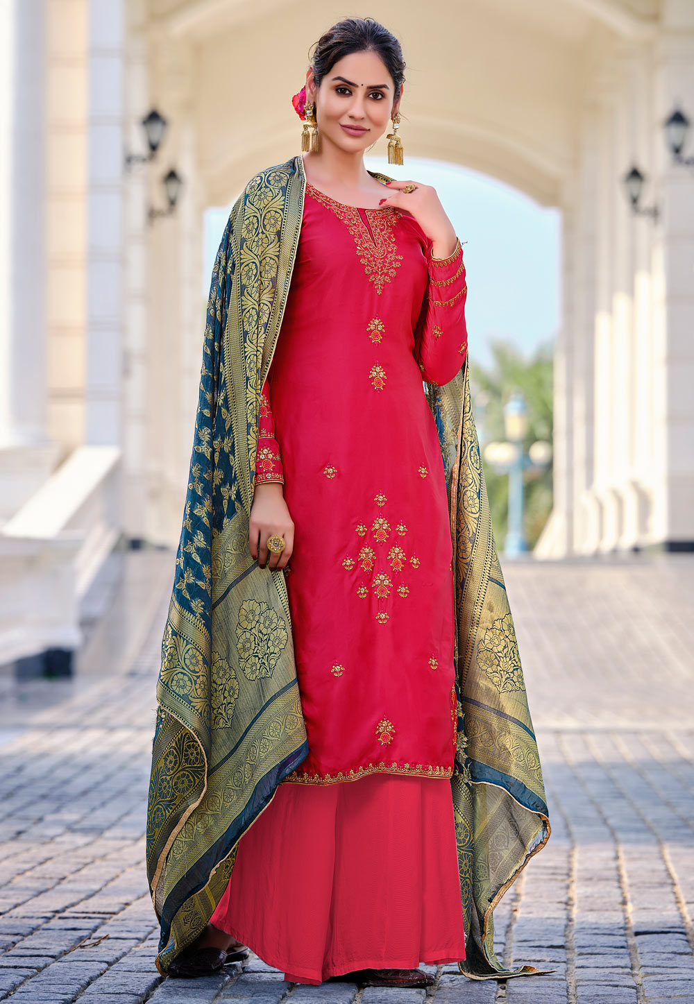 Pink Georgette Kameez With Palazzo 240509