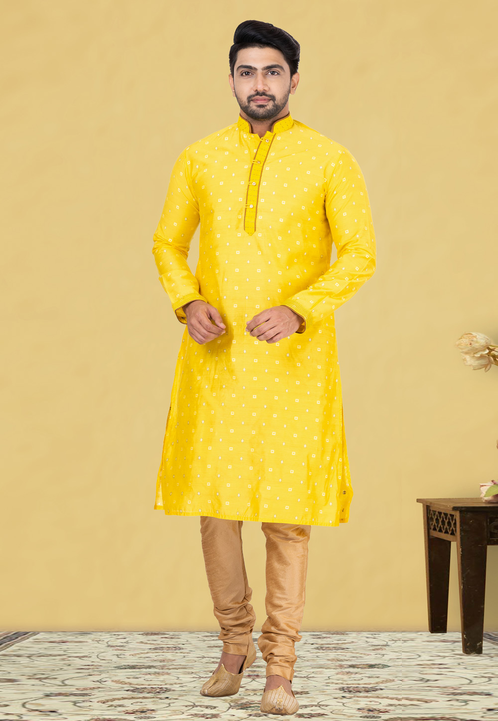 Yellow Cotton Kurta Pajama 248054