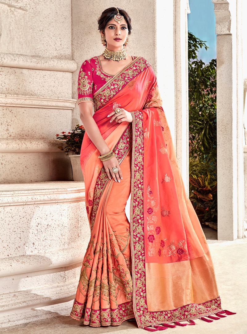 Peach Banarasi Silk Festival Wear Saree 147056
