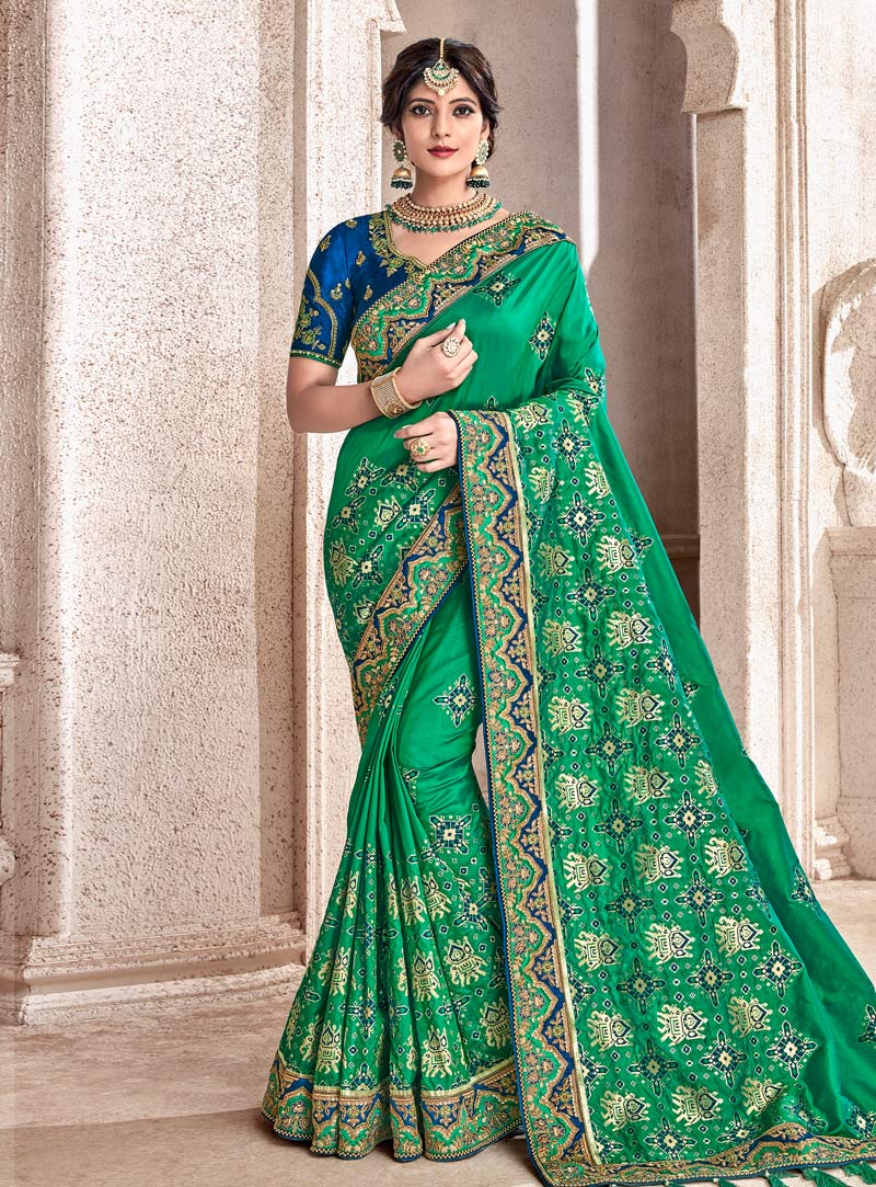 Green Banarasi Silk Festival Wear Saree 147057