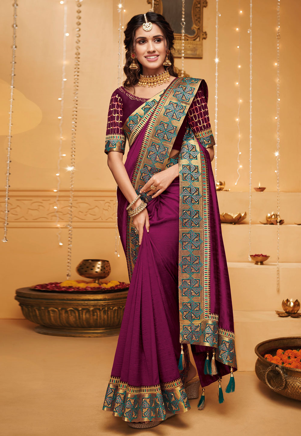 Purple Silk Festival Wear Saree 187371