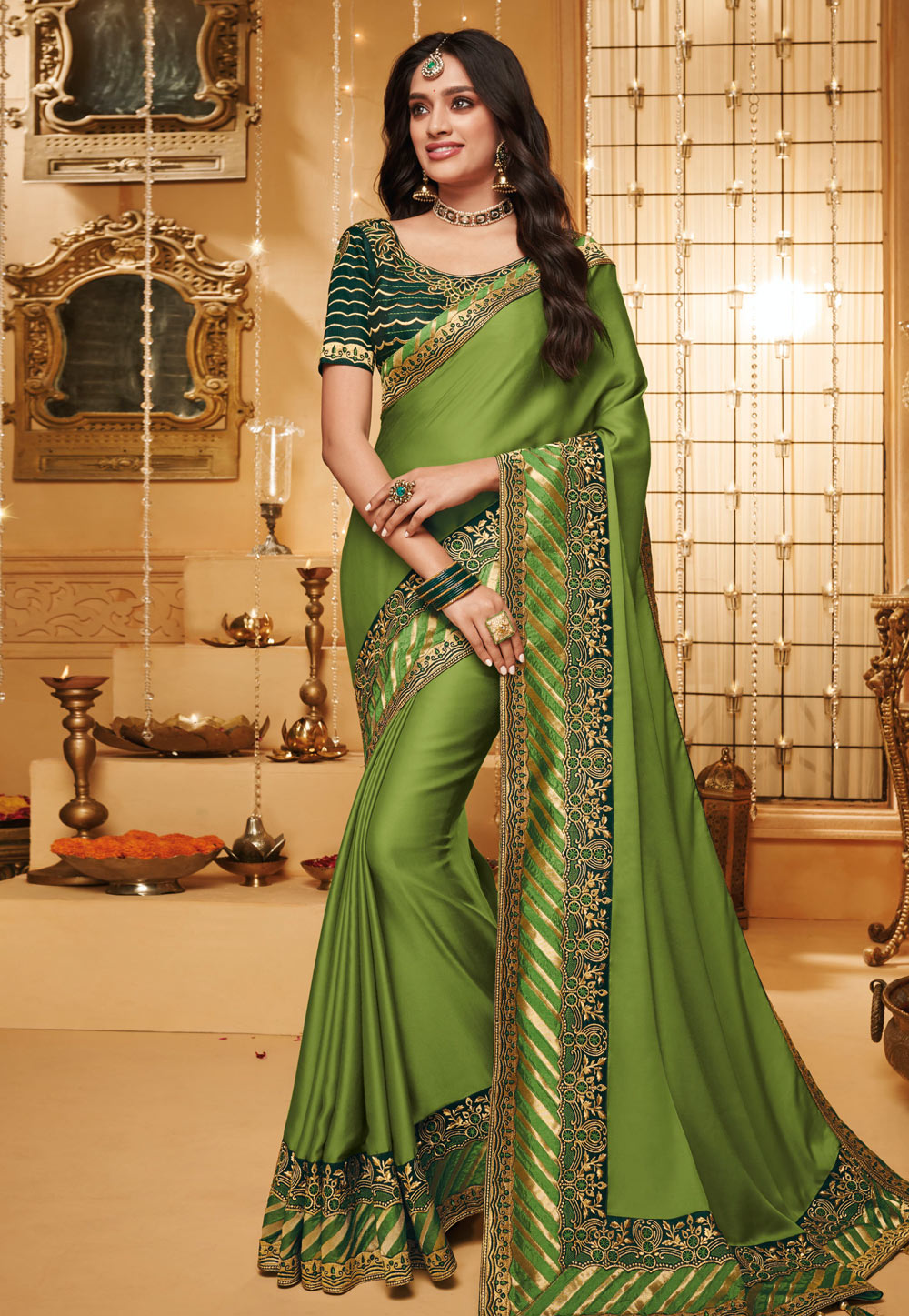 Green Silk Saree With Blouse 187372