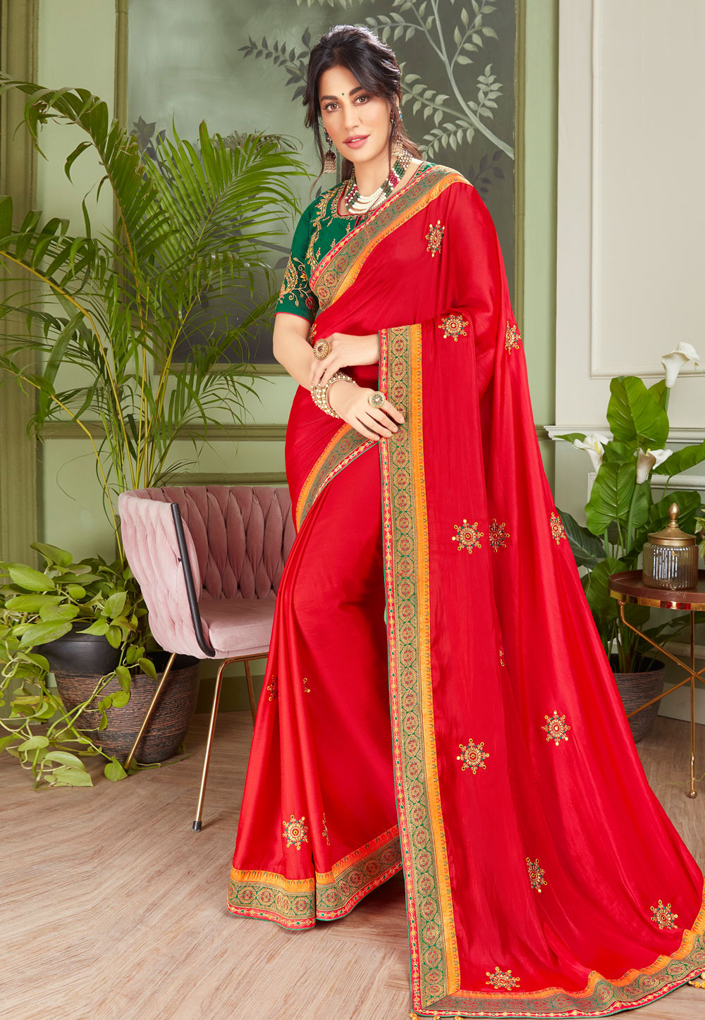 Chitrangada Singh Red Silk Festival Wear Saree 228670