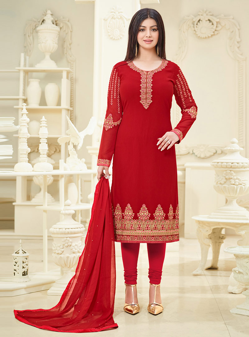 Ayesha Takia Red Georgette Churidar Salwar Suit 89564