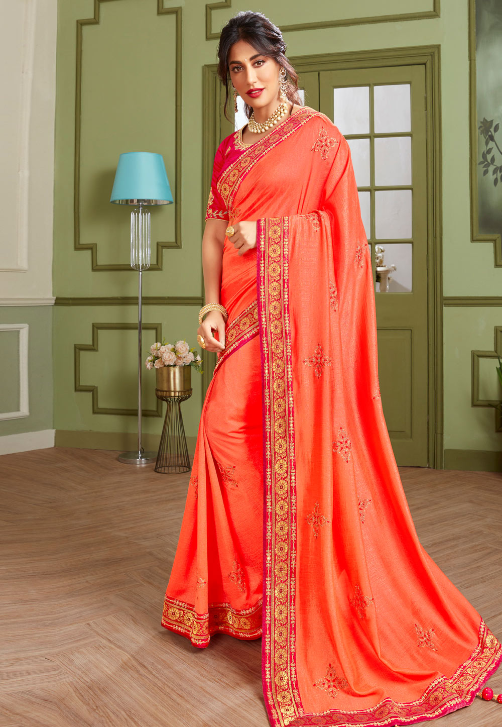 Chitrangada Singh Orange Silk Festival Wear Saree 228672