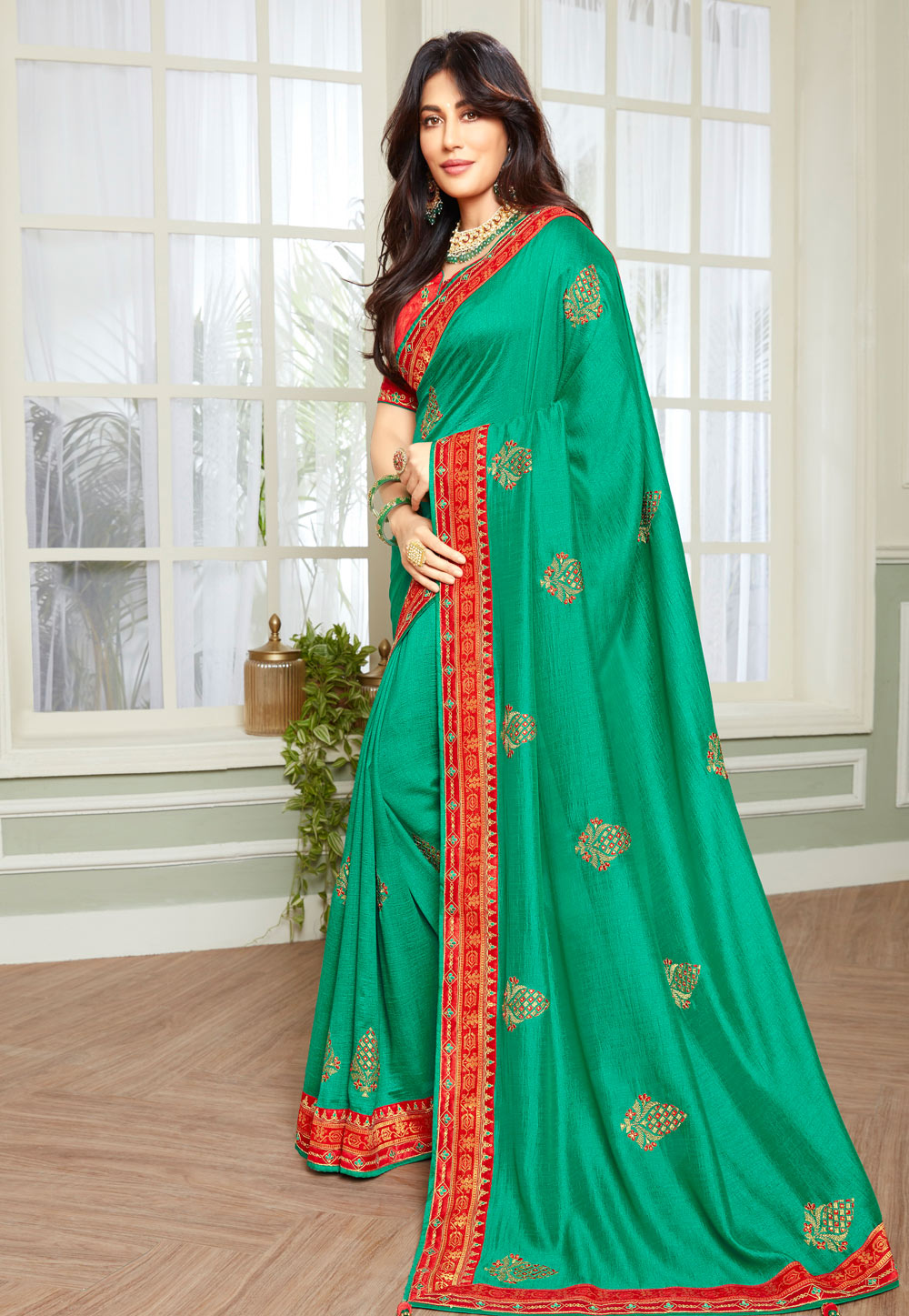 Chitrangada Singh Sea Green Silk Festival Wear Saree 228674