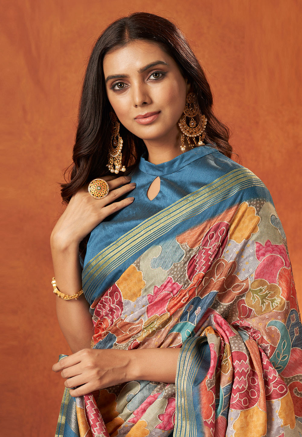 Incredible Multicolor Digital Printed Satin Silk Saree With Vibrant Bl –  LajreeDesigner