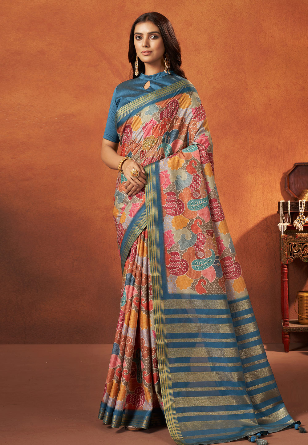 Multicolor Crepe Silk Saree With Blouse 273513