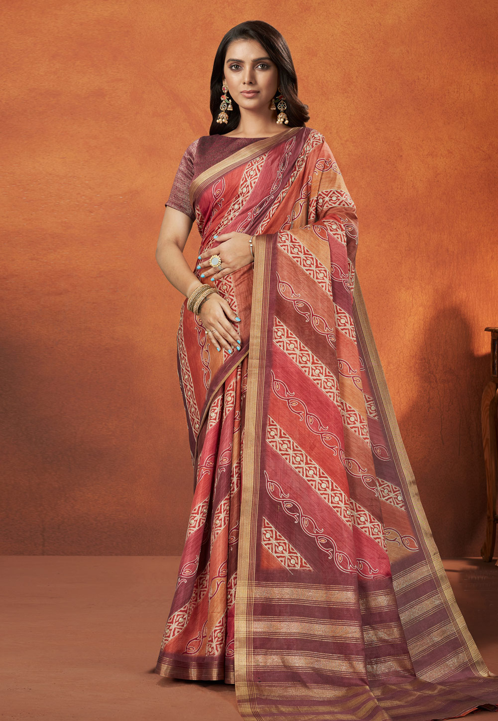 Multicolor Crepe Silk Saree With Blouse 273518