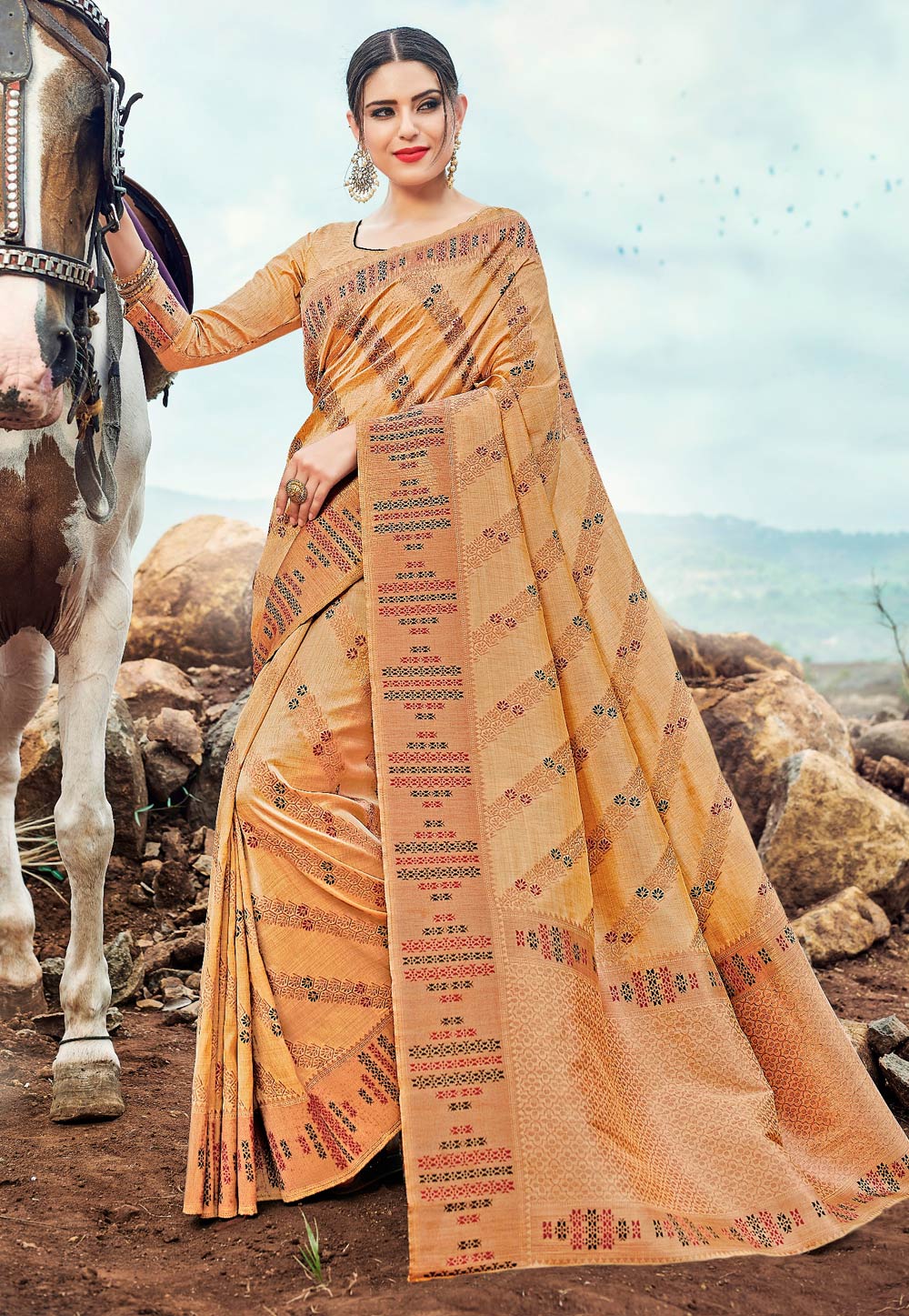 Beige Banarasi Silk Saree With Blouse 215763